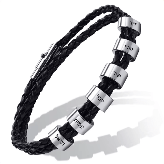 צמיד חבל משפחה לגבר לוחיות כסוף עם צריבה אישית בלייזר - verde jewellry | ורדה תכשיטים