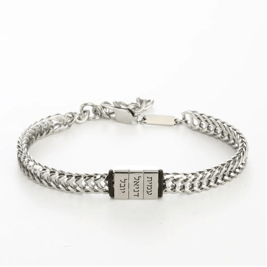 צמיד גורמט לגבר עם 2 - 5 לוחיות עם חריטה של שמות - verde jewellry | ורדה תכשיטים