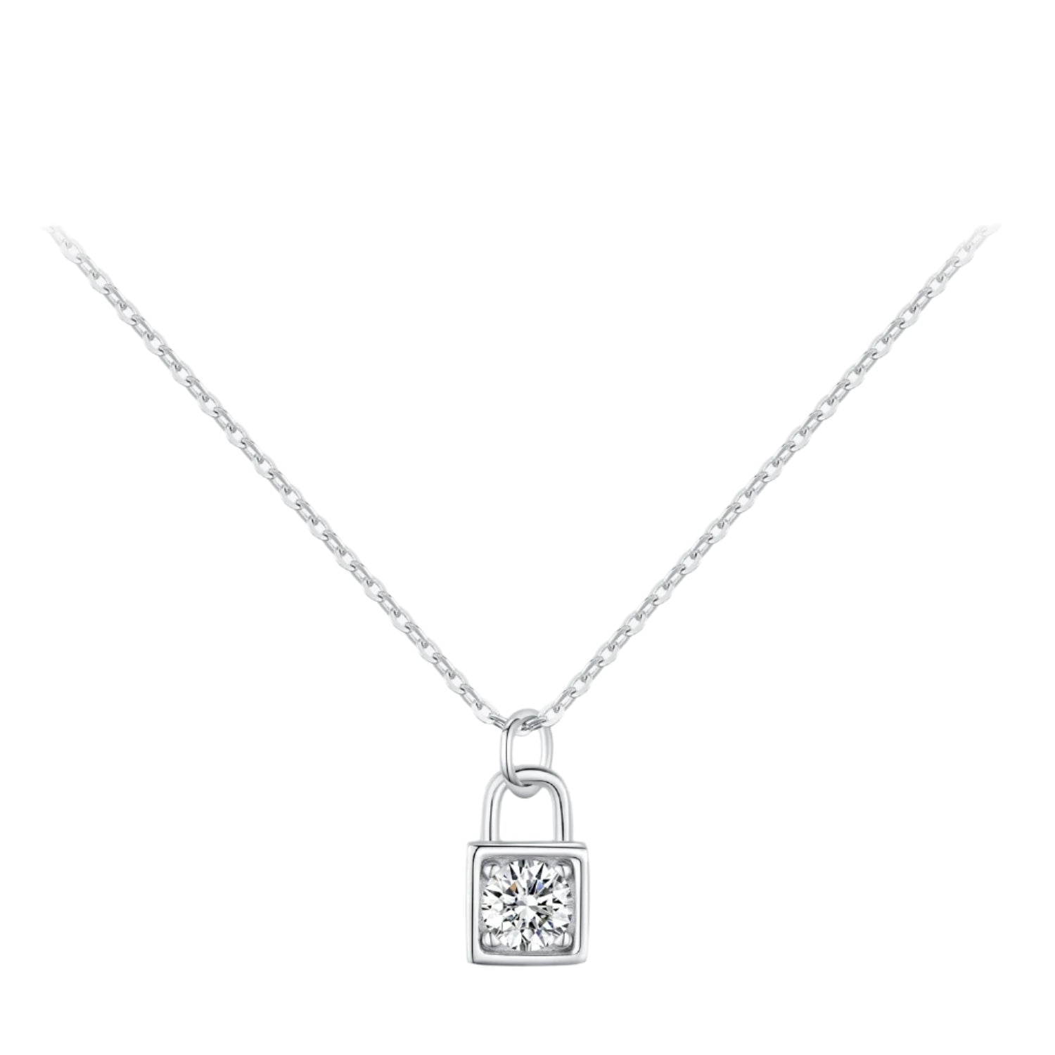 שרשרת מנעול כסף 925 משובצת מואיסנייט - verde jewellry | ורדה תכשיטים