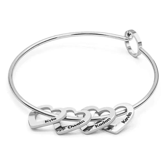 צמיד לבבות עם חריטה אישית לאמא - verde jewellry | ורדה תכשיטים