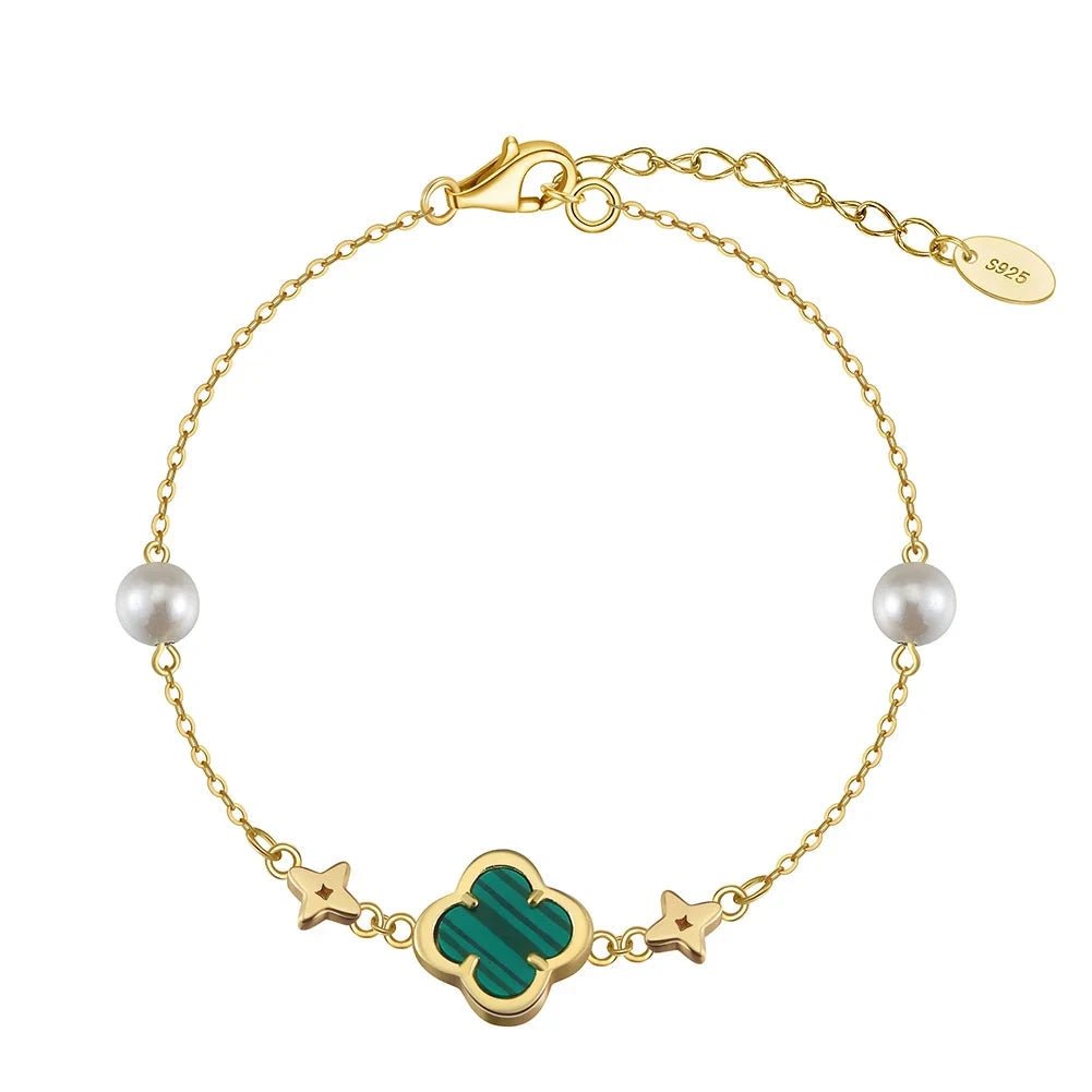 צמיד תלתן ירוק כסף 925 בציפוי זהב - verde jewellry | ורדה תכשיטים