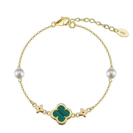 צמיד תלתן ירוק כסף 925 בציפוי זהב - verde jewellry | ורדה תכשיטים