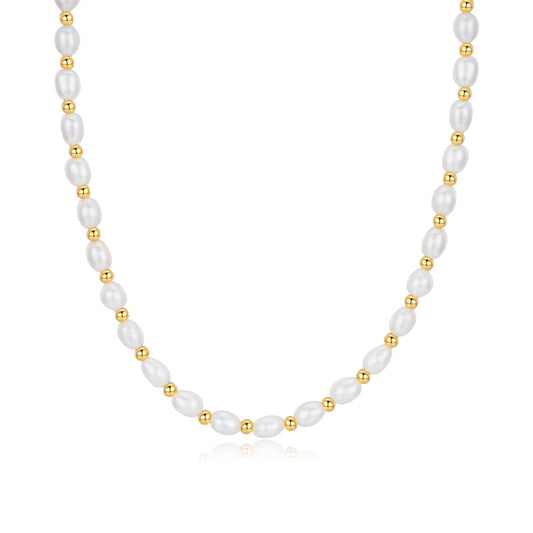 שרשרת פנינים רותם כסף 925 בציפוי זהב - verde jewellry | ורדה תכשיטים