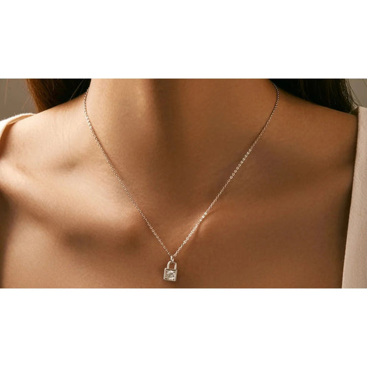 שרשרת מנעול כסף 925 משובצת מואיסנייט - verde jewellry | ורדה תכשיטים